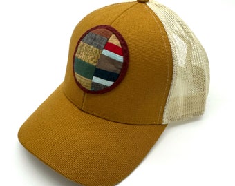 Mini Quilt Hemp Trucker Hat (Mustard with stratigraphy)