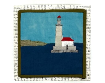 Great Lakes Lighthouse 4”x4” framed mini quilt