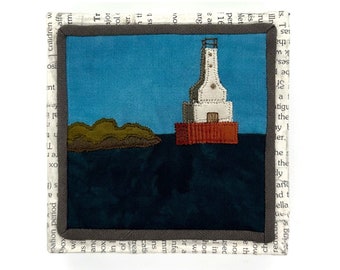 Keweenaw  Waterway Lighthouse 4”x4” framed mini quilt