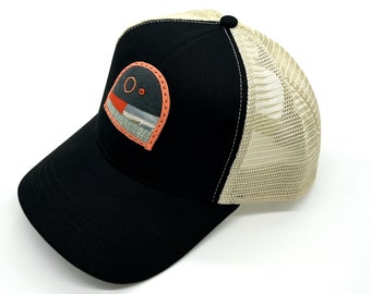 Mini Quilt Trucker Hat (Black with orange circles)