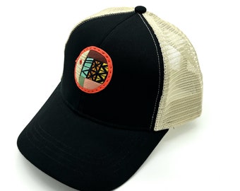 Mini Quilt Trucker Hat (Black with fluorescent orange)