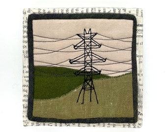 High Voltage Lines 4”x4” framed mini quilt
