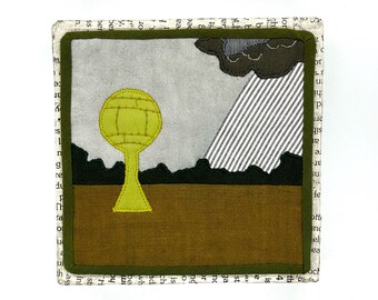 Yellow Water Tower 4”x4” framed mini quilt