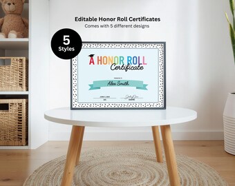 Editable Honor Roll Certificates: A & A/B, Printable Class Awards (PowerPoint) - 5 styles