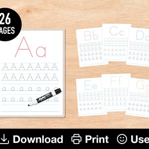 26 Rainbow A-Z Tracing Worksheets, Printable Learning Binder, Alphabet Handwriting, Uppercase & Lowercase Letter Writing, Minimal Montessori