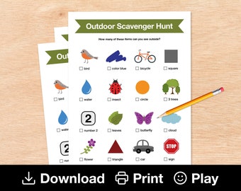 Outdoor Scavenger Hunt, Kids Nature Walk, Printable Activity, Fun Things To Do Outside, Toddler & Preschool Learning Game, INSTANT DOWNLOAD