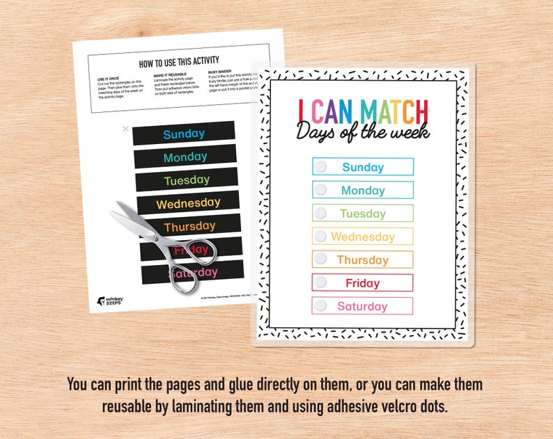 DOWNLOAD NOW Printable Days of the Week /& Months of Year Matching Activities Cute Rainbow Toddler Busy Binder Preschool Learning Resource
