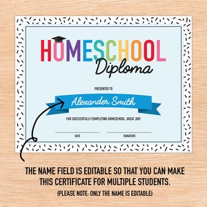Editable Homeschool Diploma, Printable Certificate for Class, End of ...