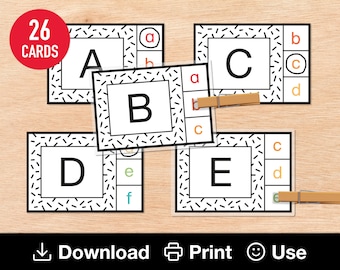 26 Printable Alphabet Matching Cards, A-Z Uppercase & Lowercase Letter Flashcards, Rainbow Montessori ABC&#39;s, Reusable ESL Learning Resource