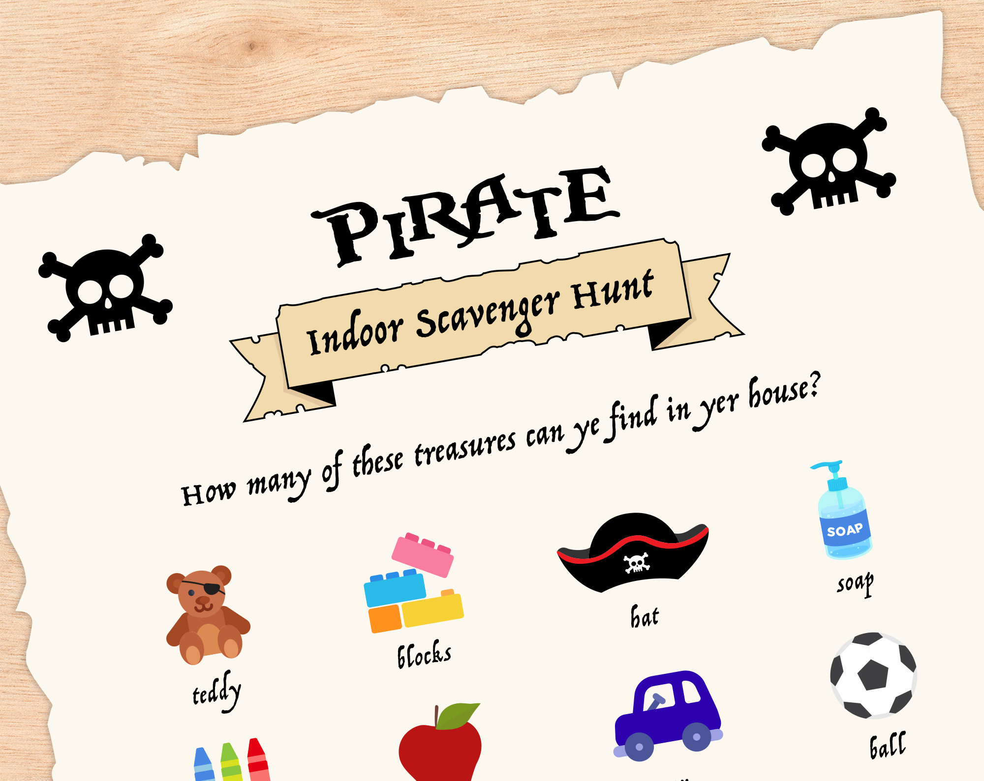 Pirate Themed Indoor Scavenger Hunt Printable Kids Activity Etsy