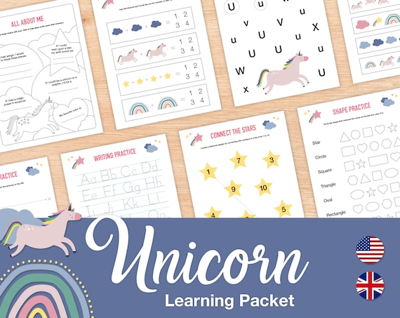 Unicorn Themed Printable Learning Packet 30 Pages Preschool - Etsy