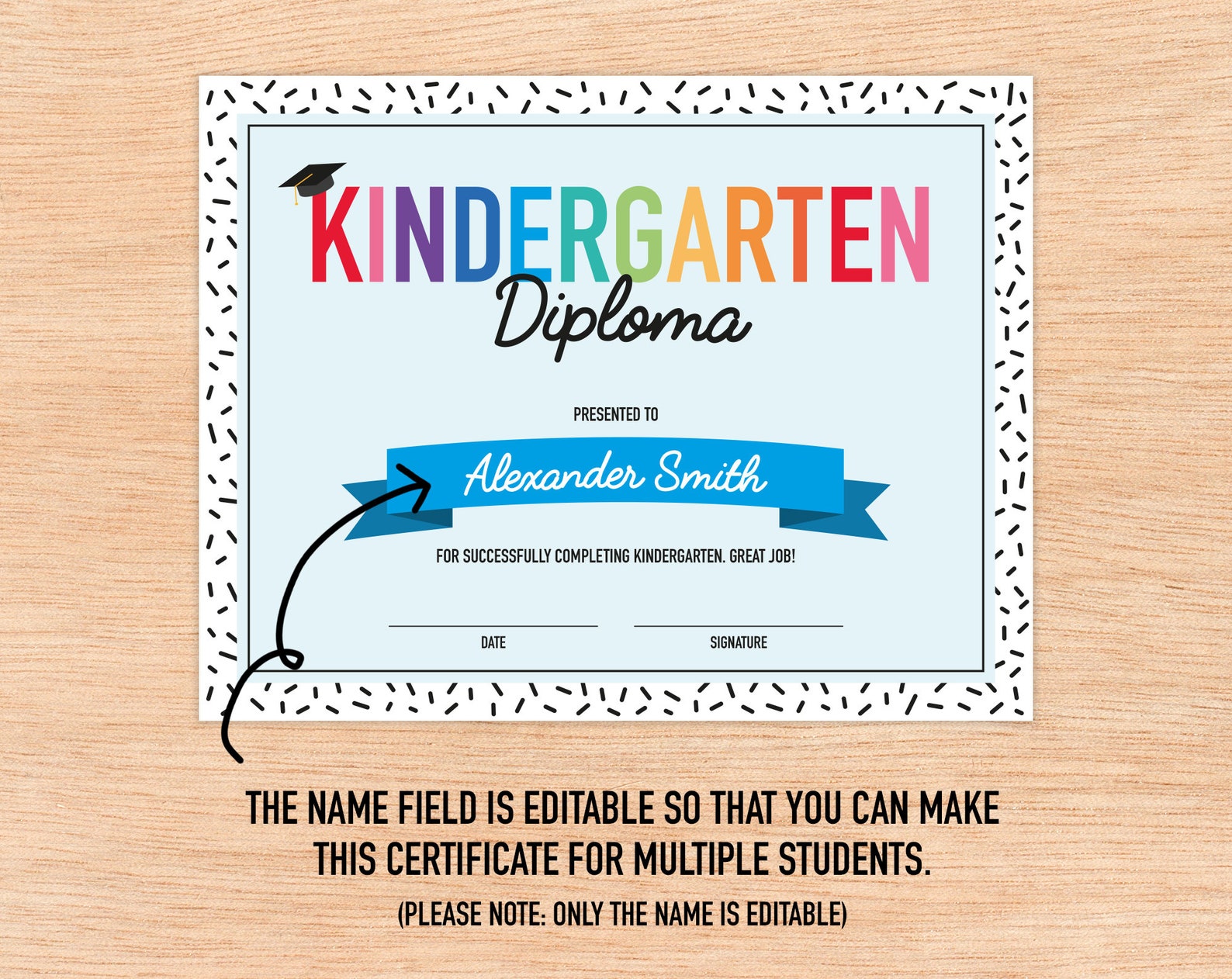 Editable Kindergarten Diploma Printable Certificate For Etsy