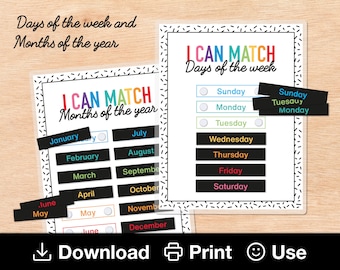 Rainbow Days & Months Matching Activity: Toddler Learning (Digital Download)