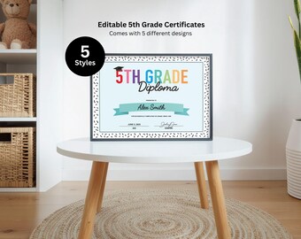 Editable 5th Grade Diploma (PowerPoint), Printable Graduation Certificate - 5 styles