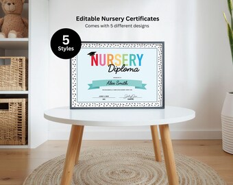 Editable Nursery Diploma (PowerPoint), Printable Graduation Certificate - 5 styles