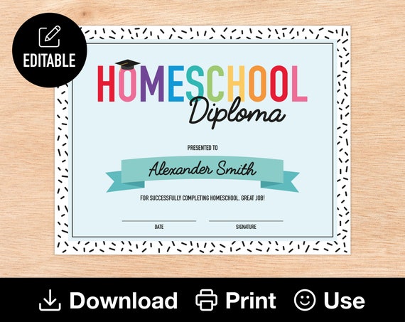 Editable Homeschool Diploma Printable Certificate for Class - Etsy