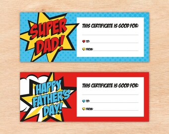 Super Dad Gift Certificate: Comic Superhero Theme (Digital Download)