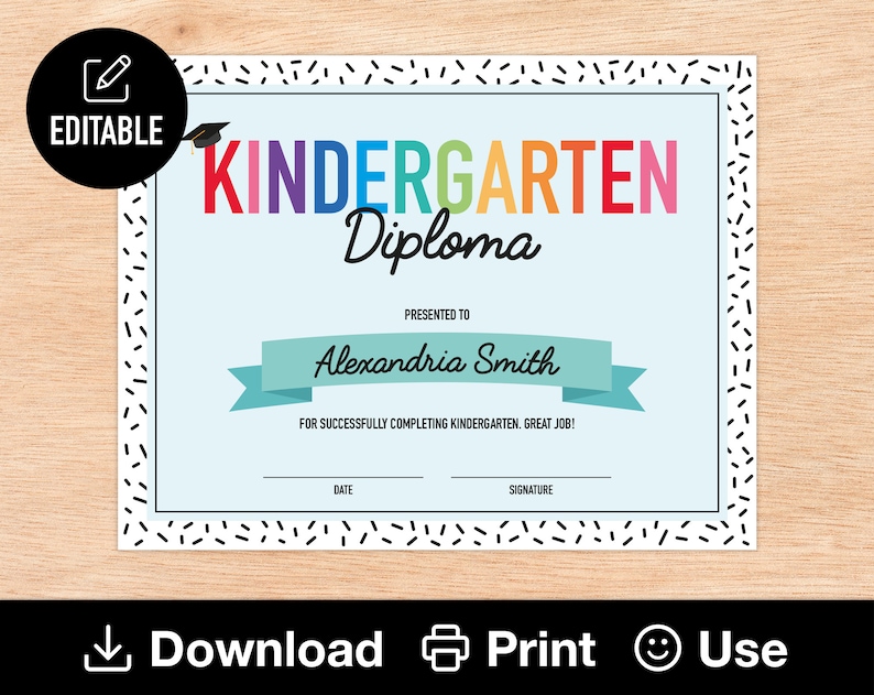 Editable Kindergarten Diploma Printable Certificate For Etsy Uk