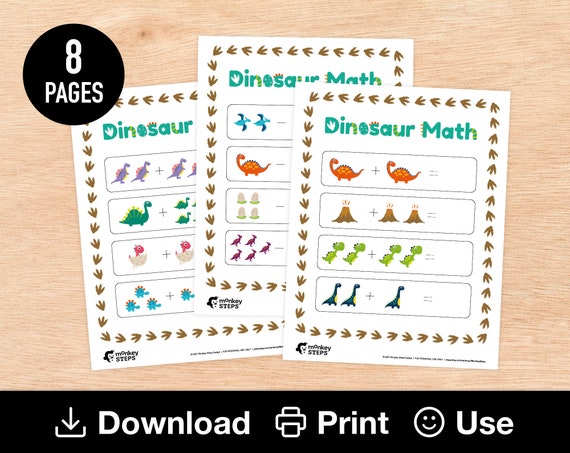 Dinosaur Math Worksheets Kindergarten & Preschool Printables - Etsy