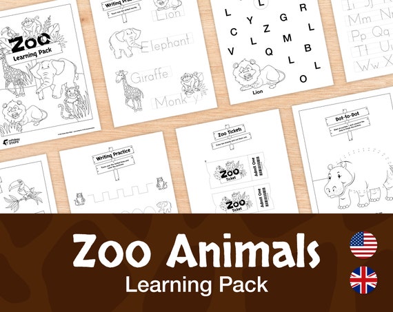 Zoo Animals Packet 25 Black and White Printable Worksheets