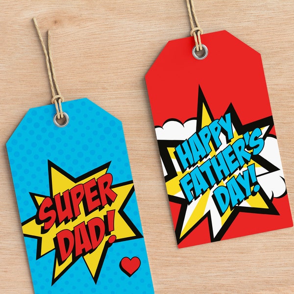 Happy Father's Day Printable Gift Tags, Last Minute DIY Present for Super Dad, Make Your Own Gift Wrap, Superhero Daddy, INSTANT DOWNLOAD