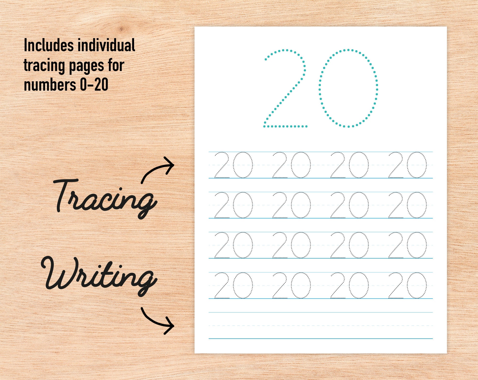 0-20 Number Tracing Worksheets Bundle, Number Writing Pages for ...