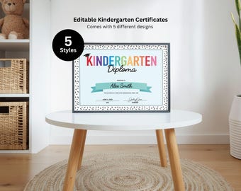 Editable Kindergarten Diploma (PowerPoint), Printable Graduation Certificate - 5 styles