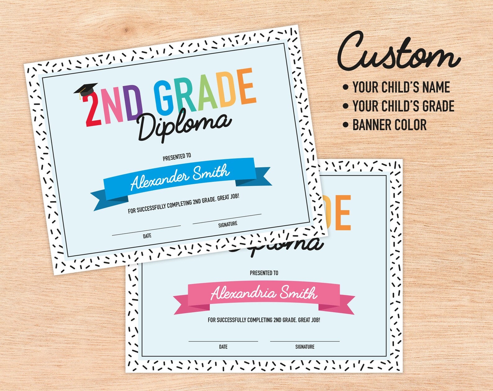 Personalized 2nd Grade Diploma Custom Printable Certificate | Etsy