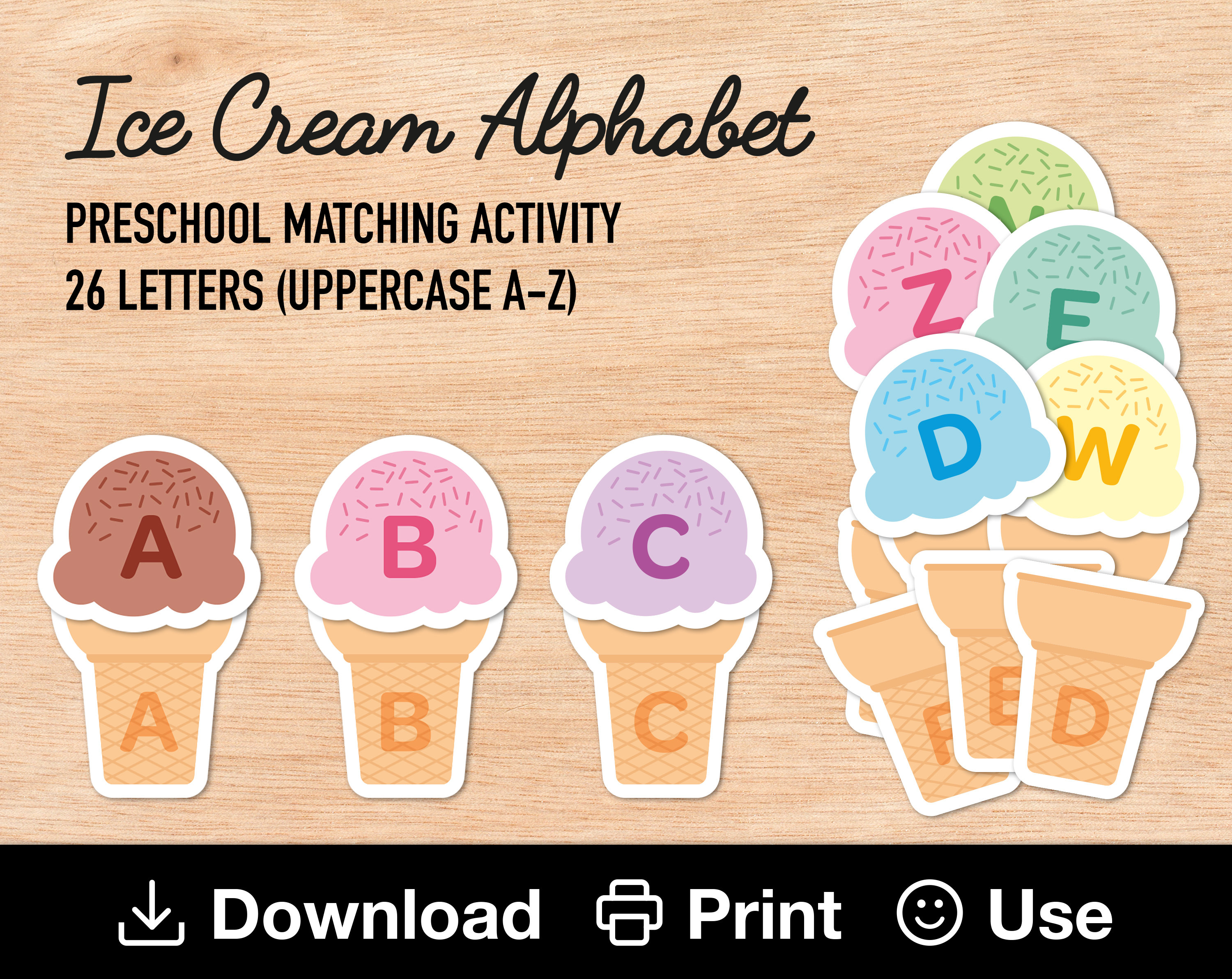 Ice Cream Alphabet Printable Matching Activity Learn 26 Etsy UK
