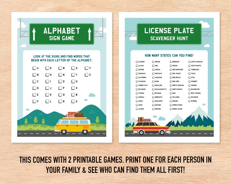 Printable Road Trip Games License Plate Scavenger Hunt &amp; | Etsy