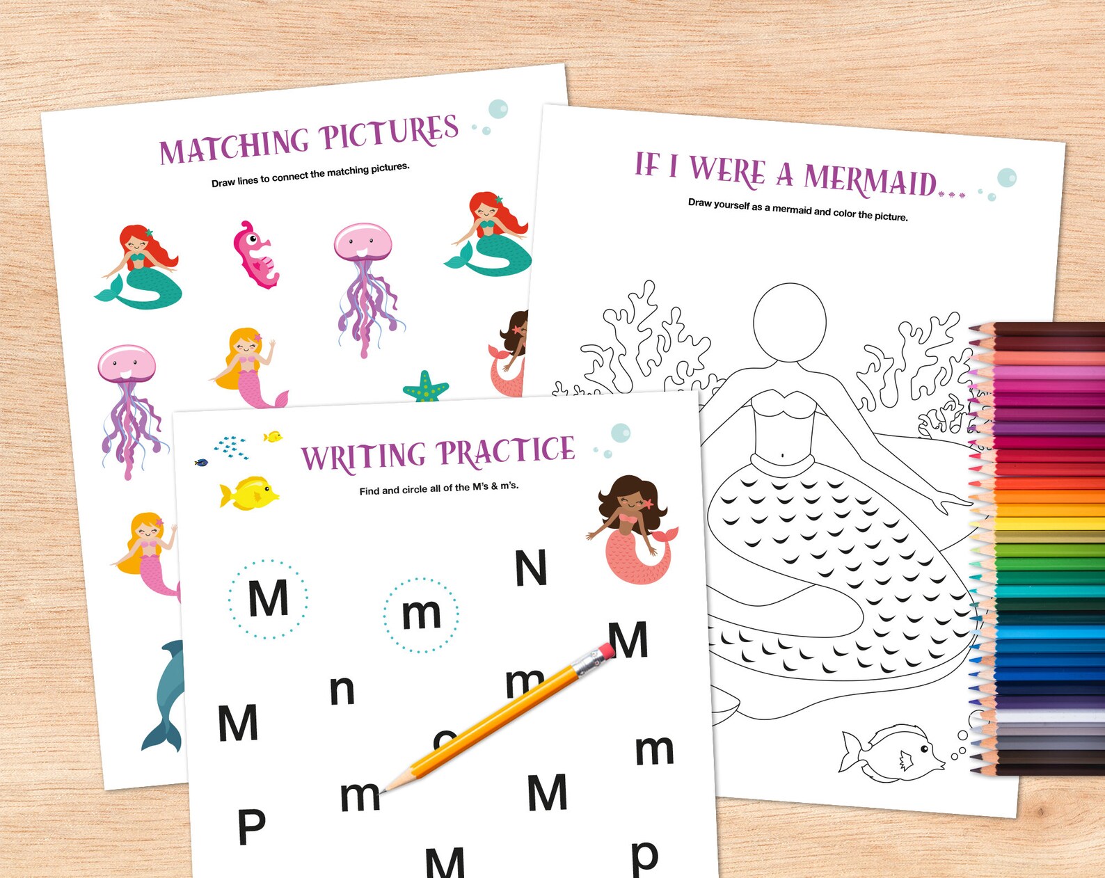 20 Mermaid Themed Worksheets Learning Activities Preschool Etsy
