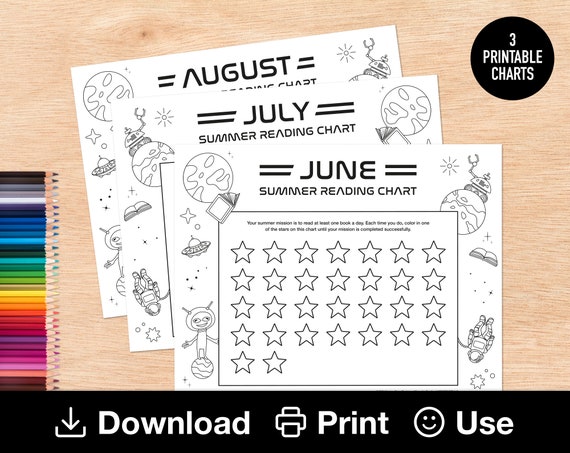 printable summer reading chart space themed coloring etsy