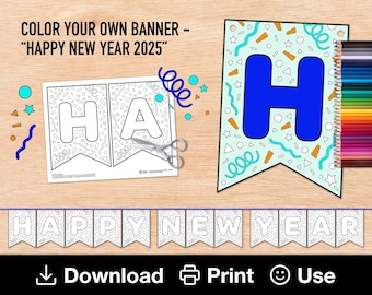 New Year's Coloring Banner: Kids' Creative Activity (Digital Download)