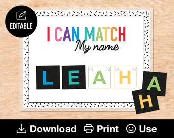 Editable Name Matching Activity (4 Letter Name), I Can Spell My Name, Reusable Preschool Printable, Pre-K Learning Binder, Instant Download