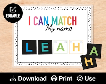 Editable Name Matching Activity (4 Letter Name): Early Learning Reusable Resource (Digital Download)