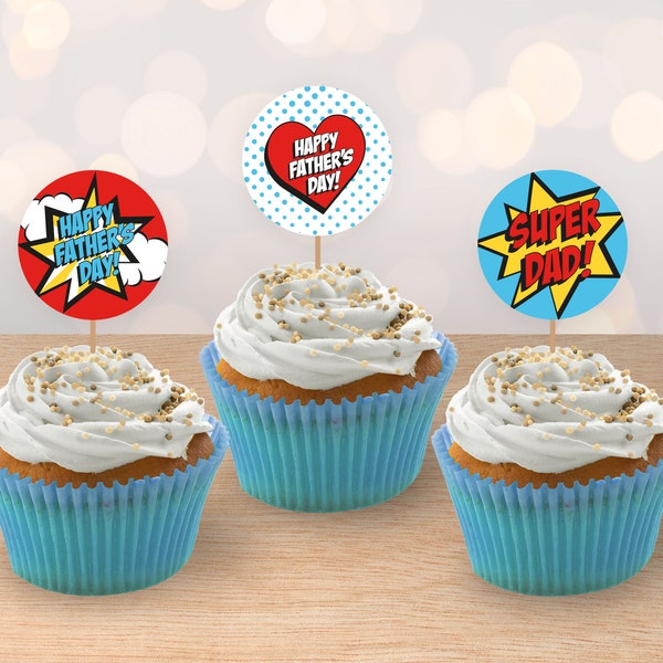 Super Dad Cupcake Toppers, Happy Father's Day Party, Printable Food Decorations, Last Minute Party Supplies, Cake and Food Toppers