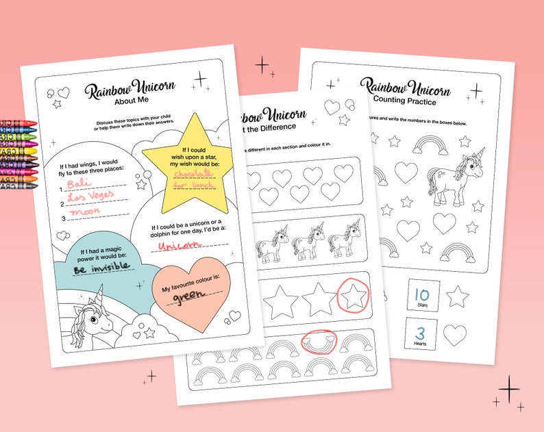 25 Unicorn Preschool Worksheets And Activities For Busy Etsy