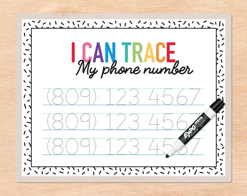 Custom phone number tracing worksheet personalized preschool etsy