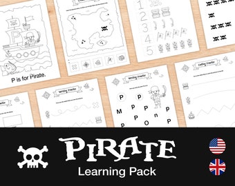 20 Pirate themed Worksheets & Activities for Early Learners, Printable Learning Resources, Homeschool Preschool Binder, INSTANT DOWNLOAD