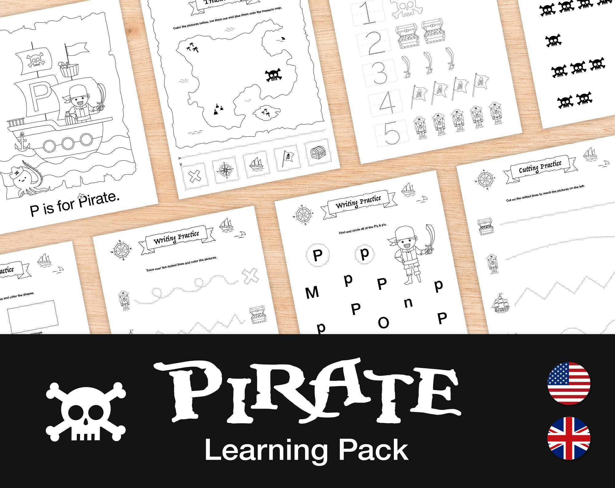 Paquete de aprendizaje de piratas (20 páginas): Hojas de trabajo y  actividades para el aprendizaje temprano (Descarga digital) - Etsy México, image size:2000x1589