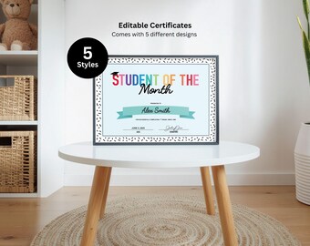 Student of the Month Certificates: Printable TeacherAwards (PowerPoint) - 5 styles