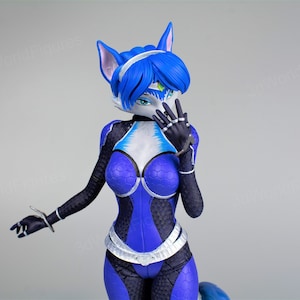 Furry Fox Girl Figure | Blue Anthro Vixen Statue | Sci-Fi Gamer Gift | 3D Printed Fan Art | Handmade Cosplay Shelf Decor