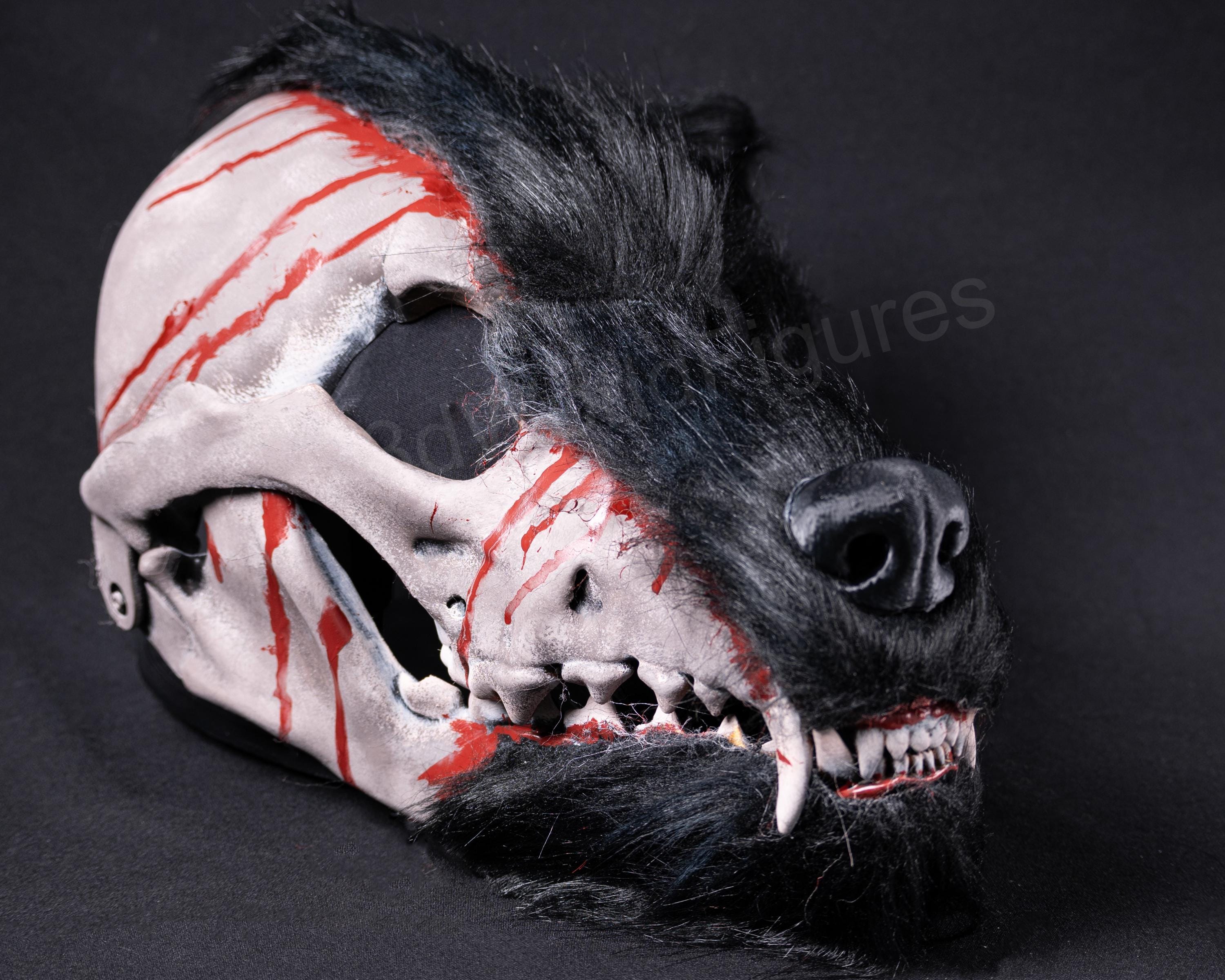 Pack De 2 Máscaras De Halloween – Calavera Y Hombre Lobo De Resina Con Colmillos Para Fiestas De Terror