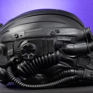 dystopian combat helmet black armor close detail