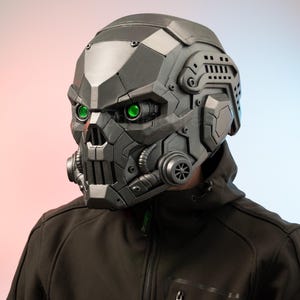 Capacete Cyberpunk – Máscara Tática de Ficção Científica – Capacete Cosplay Vestível – Máscara LARP Pós-Apocalíptica – Acessório para Fantasia de Terror – Capacete Feito à Mão