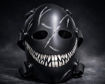 Maschera da cacciatore – Maschera nera spaventosa – Maschera con denti – Maschera per cosplay di Halloween – Maschera LARP – Maschera horror inquietante – Maschera personalizzata stampata in 3D