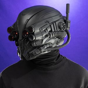 dystopian soldier helmet black armor style