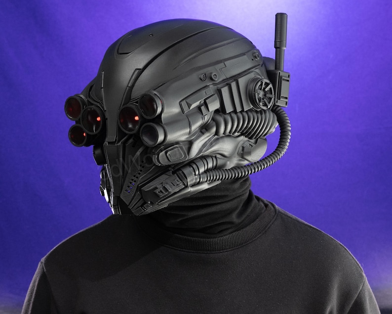 dystopian soldier helmet black armor style