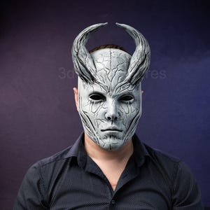 Demon Mask Horn for Cosplay & Halloween – Devil Mask Wearable Fantasy  – Gothic Horror Costume Prop – Hand Painted 3D Printed Mask