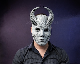 Demon Mask Horn for Cosplay & Halloween – Devil Mask Wearable Fantasy  – Gothic Horror Costume Prop – Hand Painted 3D Printed Mask